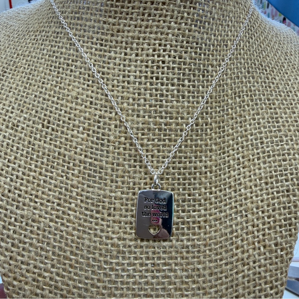 Silver Pendant Necklace “For God So Loved the‎ World” Heart Cutout | Handmade